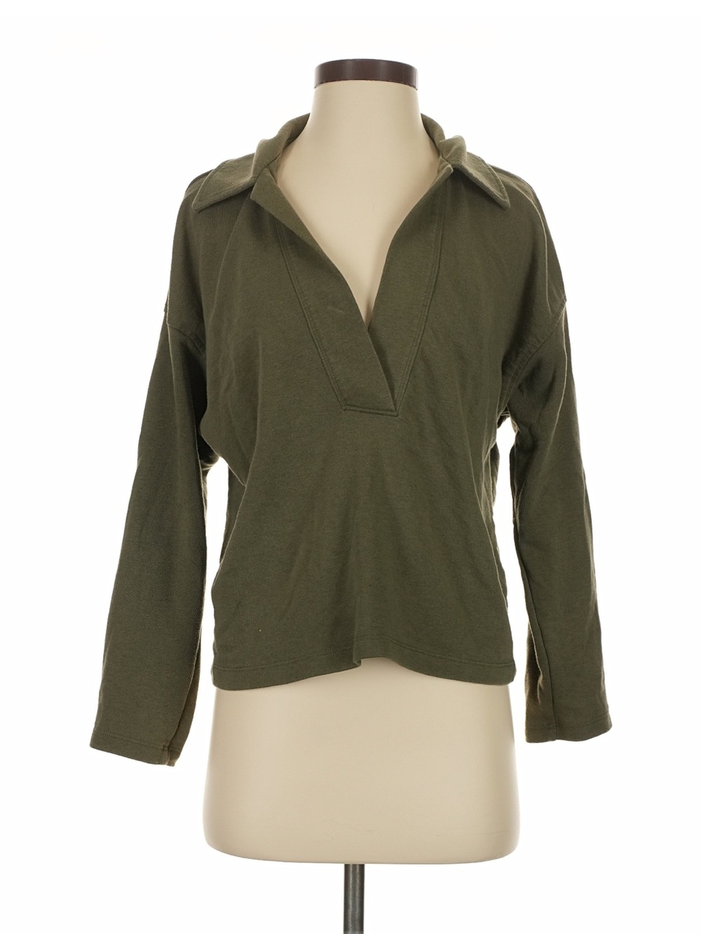 Banana Republic Olive Green Polo-Style Long Sleeve V-Neck Top